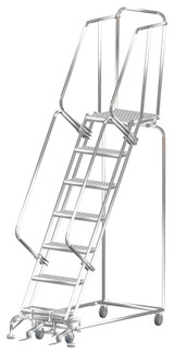 Ballymore Safety Products Stainless Steel Ladders, 7 Step, 24" Wide Base, 21" Deep Top Step, Serrated Tread 