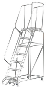 Ballymore Safety Products Stainless Steel Ladders, 7 Step, 24" Wide Base, 28" Deep Top Step, Serrated Tread 