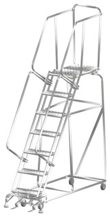 Ballymore Safety Products Stainless Steel Ladders, 7 Step, 24" Wide Base, 28" Deep Top Step, Perforated Tread 
