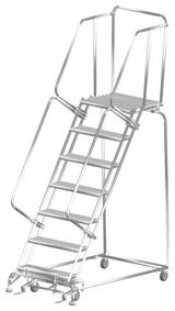 Ballymore Safety Products Stainless Steel Ladders, 7 Step, 32 In Wide Base, 21 in Deep Top Step, Serrated Tread 