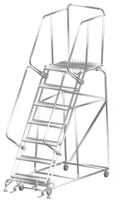 Ballymore Safety Products Stainless Steel Ladders, 7 Step, 32 In Wide Base, 28 in Deep Top Step, Perforated Tread, Setup 