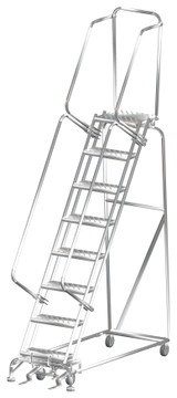 Ballymore Safety Products Stainless Steel Ladders, 8 Step, 24 In Wide Base, 14 in Deep Top Step, Serrated Tread 