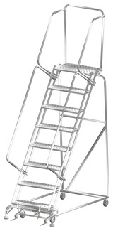 Ballymore Safety Products Stainless Steel Ladders, 8 Step, 32 In Wide Base, 14 in Deep Top Step, Perforated Tread, Setup 