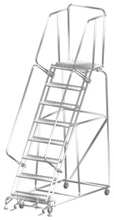 Ballymore Safety Products Stainless Steel Ladders, 8 Step, 32 In Wide Base, 21 in Deep Top Step, Perforated Tread, Setup 