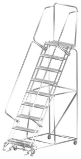 Ballymore Safety Products Stainless Steel Ladders, 9 Step, 32 In Wide Base, 14 in Deep Top Step, Serrated Tread 