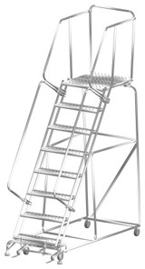 Ballymore Safety Products Stainless Steel Ladders, 8 Step, 32 In Wide Base, 28 in Deep Top Step, Perforated Tread 