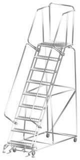 Ballymore Safety Products Stainless Steel Ladders, 9 Step, 32 In Wide Base, 21 in Deep Top Step, Perforated Tread, Setup 