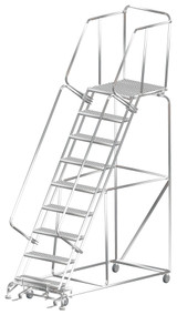 Ballymore Safety Products Stainless Steel Ladders, 9 Step, 32 In Wide Base, 28 in Deep Top Step, Serrated Tread 