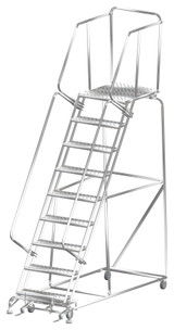Ballymore Safety Products Stainless Steel Ladders, 9 Step, 32 In Wide Base, 28 in Deep Top Step, Perforated Tread 