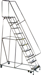 Ballymore Safety Products Stainless Steel Ladders, 10 Step, 32 In Wide Base, 14 in Deep Top Step, Perforated Tread 