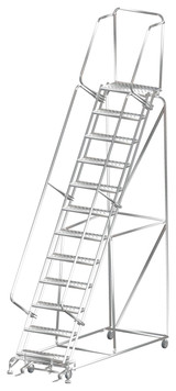 Ballymore Safety Products Stainless Steel Ladders, 12 Step, 32 In Wide Base, 14 in Deep Top Step, Perforated Tread, Setup 