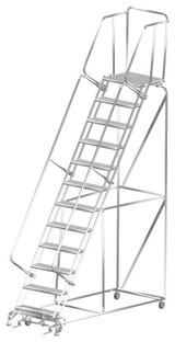 Ballymore Safety Products Stainless Steel Ladders, 12 Step, 32 In Wide Base, 21 in Deep Top Step, Serrated Tread, Setup 