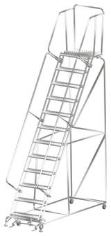 Ballymore Safety Products Stainless Steel Ladders, 12 Step, 32 In Wide Base, 21 in Deep Top Step, Perforated Tread, Setup 