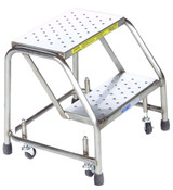 Ballymore Safety Products Stainless Steel Ladders, 2 Step, 20" Wide Base, 10" Deep Top Step, Perforated Tread, Setup 