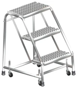 Ballymore Safety Products Stainless Steel Ladders, 3 Step, 32" Wide Base, 10" Deep Top Step, Serrated Tread 