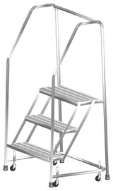 Ballymore Safety Products Stainless Steel Ladders, 3 Step, 30" Wide Base, 10" Deep Top Step, Serrated Tread, Setup 