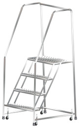 Ballymore Safety Products Stainless Steel Ladders, 4 Step, 30" Wide Base, 14" Deep Top Step, Perforated Tread 