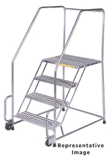 Ballymore Safety Products Stainles Steel Tilt and Role Ladder, 4 Step, 30" Wide Base, 28" Deep Top Step, Perforated Tread, Setup 