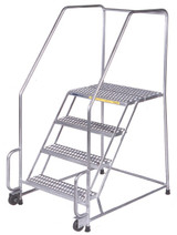 Ballymore Safety Products Stainles Steel Tilt and Role Ladder, 4 Step, 30" Wide Base, 14" Deep Top Step, Perforated Tread, Setup 