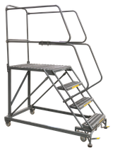Ballymore Safety Products 50 Degree Single Entry Platforms - With Handrails, 50° Incline, 4 Step, 33 In Wide Base, 36 in Deep Top Step, Serrated Tread 