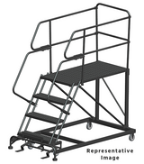Ballymore Safety Products 50 Degree Single Entry Platforms - With Handrails, 50° Incline, 4 Step, 38 In Wide Base, 48 in Deep Top Step, Serrated Tread 