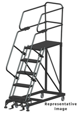 Ballymore Safety Products 50 Degree Single Entry Platforms - With Handrails, 50° Incline, 5 Step, 33 In Wide Base, 36 in Deep Top Step, Serrated Tread 