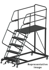 Ballymore Safety Products 50 Degree Single Entry Platforms - With Handrails, 50° Incline, 5 Step, 38 In Wide Base, 48 in Deep Top Step, Serrated Tread 