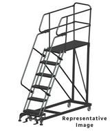 Ballymore Safety Products 50 Degree Single Entry Platforms - With Handrails, 50° Incline, 6 Step, 33 In Wide Base, 60 in Deep Top Step, Serrated Tread 
