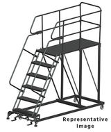 Ballymore Safety Products 50 Degree Single Entry Platforms - With Handrails, 50° Incline, 6 Step, 38 In Wide Base, 72 in Deep Top Step, Serrated Tread 