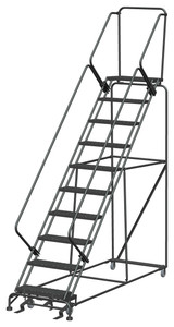 Ballymore Safety Products 50 Degree Slope Walk Down Ladders, 10 Step, 32 In Wide Base, 14 in Deep Top Step, Expanded Metal Tread, Setup 