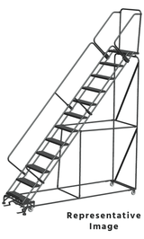 Ballymore Safety Products 50 Degree Slope Walk Down Ladders, 12 Step, 32 In Wide Base, 14 in Deep Top Step, Abrasive Mat Tread, Setup 