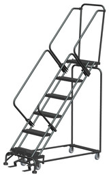Ballymore Safety Products 50 Degree Slope Walk Down Ladders, 6 Step, 24 In Wide Base, 14 in Deep Top Step, Serrated Tread 