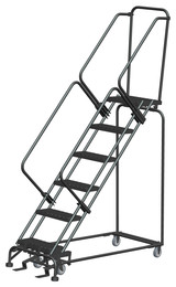 Ballymore Safety Products 50 Degree Slope Walk Down Ladders, 6 Step, 24 In Wide Base, 14 in Deep Top Step, Expanded Metal Tread 