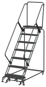 Ballymore Safety Products 50 Degree Slope Walk Down Ladders, 7 Step, 32 In Wide Base, 14 in Deep Top Step, Expanded Metal Tread, Setup 