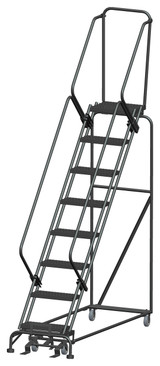 Ballymore Safety Products 50 Degree Slope Walk Down Ladders, 8 Step, 24 In Wide Base, 14 in Deep Top Step, Serrated Tread, Setup 