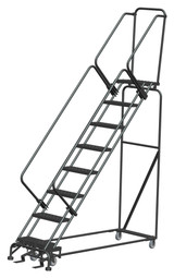 Ballymore Safety Products 50 Degree Slope Walk Down Ladders, 8 Step, 24 In Wide Base, 14 in Deep Top Step, Perforated Tread, Setup 