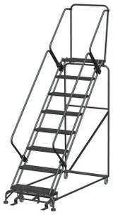 Ballymore Safety Products 50 Degree Slope Walk Down Ladders, 8 Step, 32 In Wide Base, 14 in Deep Top Step, Expanded Metal Tread, Setup 