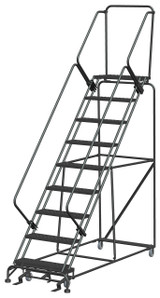 Ballymore Safety Products 50 Degree Slope Walk Down Ladders, 9 Step, 32 In Wide Base, 14 in Deep Top Step, Perforated Tread 