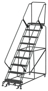Ballymore Safety Products 50 Degree Slope Walk Down Ladders, 9 Step, 32 In Wide Base, 14 in Deep Top Step, Expanded Metal Tread 