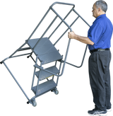 Ballymore Safety Products Tilt & Roll Ladders, 3 Step, 30 in Wide Base, 21 in Deep Top Step, Serrated Tread, Setup 