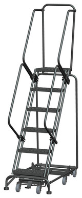 Ballymore Safety Products Weight Actuated All Directional Ladders, Weight Actuated, All Directional, 6 Step, 24 In Wide Base, 14 in Deep Top Step, Expanded Metal Tread, Setup 