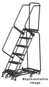 Ballymore Safety Products Weight Actuated All Directional Ladders, Weight Actuated, All Directional, 6 Step, 32 In Wide Base, 28 in Deep Top Step, Serrated Tread, Setup 