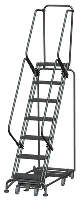 Ballymore Safety Products Weight Actuated All Directional Ladders, Weight Actuated, All Directional, 7 Step, 24 In Wide Base, 14 in Deep Top Step, Expanded Metal Tread, Setup 