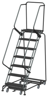 Ballymore Safety Products Weight Actuated All Directional Ladders, Weight Actuated, All Directional, 7 Step, 32 In Wide Base, 14 in Deep Top Step, Serrated Tread 