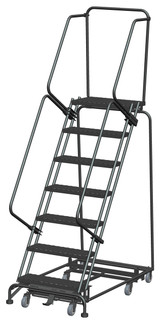 Ballymore Safety Products Weight Actuated All Directional Ladders, Weight Actuated, All Directional, 7 Step, 32 In Wide Base, 14 in Deep Top Step, Expanded Metal Tread, Setup 
