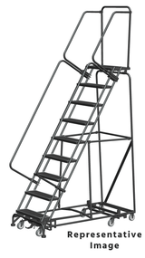 Ballymore Safety Products Weight Actuated All Directional Ladders, Weight Actuated, All Directional, 9 Step, 32 In Wide Base, 21 in Deep Top Step, Expanded Metal Tread, Setup 