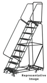 Ballymore Safety Products Weight Actuated All Directional Ladders, Weight Actuated, All Directional, 9 Step, 32 In Wide Base, 28 in Deep Top Step, Perforated Tread 