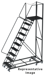 Ballymore Safety Products Weight Actuated All Directional 50 Degree Slope Walk Down Ladders, Weight Actuated, All Directional, 10 Step, 32 In Wide Base, 28 in Deep Top Step, Expanded Metal Tread, Left Exit 