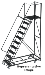 Ballymore Safety Products Weight Actuated All Directional 50 Degree Slope Walk Down Ladders, Weight Actuated, All Directional, 10 Step, 32 In Wide Base, 28 in Deep Top Step, Expanded Metal Tread, Left Exit 