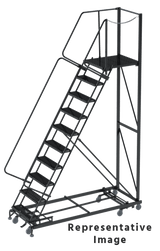 Ballymore Safety Products Weight Actuated All Directional 50 Degree Slope Walk Down Ladders, Weight Actuated, All Directional, 10 Step, 32 In Wide Base, 28 in Deep Top Step, Expanded Metal Tread, Right Exit 